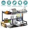 2-Tier Over the Sink Dish Drying Rack Drainer Utensil Organizer Holder Tableware Organizer Large Dish Rack for Kitchen Countertop Stainless Steel 33.7