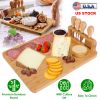 Bamboo Cheese Board Charcuterie Cheese Platter Board Serving Tray with Cutlery Set for Wedding Birthdays Christmas