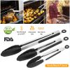 3Pcs Kitchen Tongs Stainless Steel Locking Food Tongs with Silicon Tips BPA Free Non-Stick BBQ Cooking Grilling Locking Food Tongs High Heat Resistant