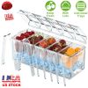 Ice Chilled Condiment Caddy Serving Tray Container Bar Garnish Holder Salad Platter Server Food Storage with 5 Removable Containers 5 Lids 2 Tongs 5 S