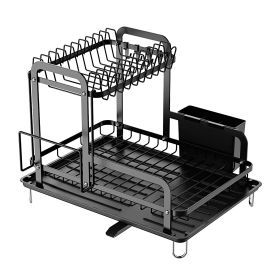 2-Tier Dish Drying Rack for Kitchen Counter Space Saving Rustproof Dish Rack with Drainboard Detachable Kitchen Drainer Organizer Set with Utensil Hol