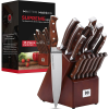 Master Maison 15-Piece Premium Kitchen Knife Set With Block | Master Maison German Stainless Steel Knives With Knife Sharpener & 6 Steak Knives (Walnu