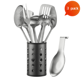 (3 pack) McCook Stainless Steel Kitchen Utensil Set- MC60 Cooking Utensils for Kitchen, 9-Piece Kitchen Turner, Serving Spoon, Ladle, Skimmer Spoons