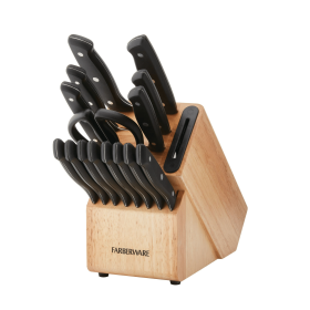 Farberware Edgekeeper 16-piece Triple Rivet Block Set with Built in Knife Sharpener, Natural