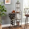 Grey 11 Bottle Wine Bakers Rack, 5 Tier Freestanding Wine Rack with Hanging Wine Glass Holder and Storage Shelves, Wine Storage Home Bar for Liquor an