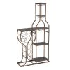 Grey 11 Bottle Wine Bakers Rack, 5 Tier Freestanding Wine Rack with Hanging Wine Glass Holder and Storage Shelves, Wine Storage Home Bar for Liquor an