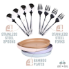 Bamboo Plates and Stainless Steel Silverware Set ‚Äì (12-Piece) 4 Plates 8 Inch, 4 Forks and 4 Spoons ‚Äì Eco-Friendly BPA Free, Self Feeding Dishwash