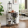 Grey 11 Bottle Wine Bakers Rack, 5 Tier Freestanding Wine Rack with Hanging Wine Glass Holder and Storage Shelves, Wine Storage Home Bar for Liquor an