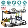 2-Tier Over the Sink Dish Drying Rack Drainer Utensil Organizer Holder Tableware Organizer Large Dish Rack for Kitchen Countertop Stainless Steel 33.7