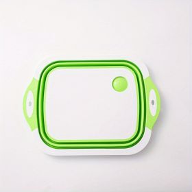 Multifunctional Folding Chopping Board Washing Basin Drain Basket RV Kitchen Supplies Folding Vegetable Basket (Color: Green And White Vegetable Basket)