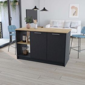 Kitchen Island Padua, Kitchen, Black / Macadamia (Color: Black / Macadamia)